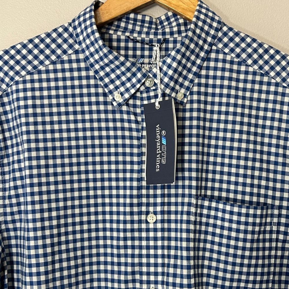 Vineyard Vines On-The-Go Shirt Mens XXL Blue Gingham Performance NWT